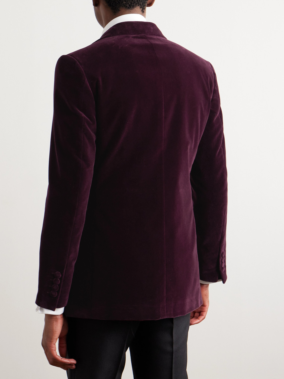 Shop Kingsman Double-breasted Cotton-velvet Tuxedo Jacket In Burgundy