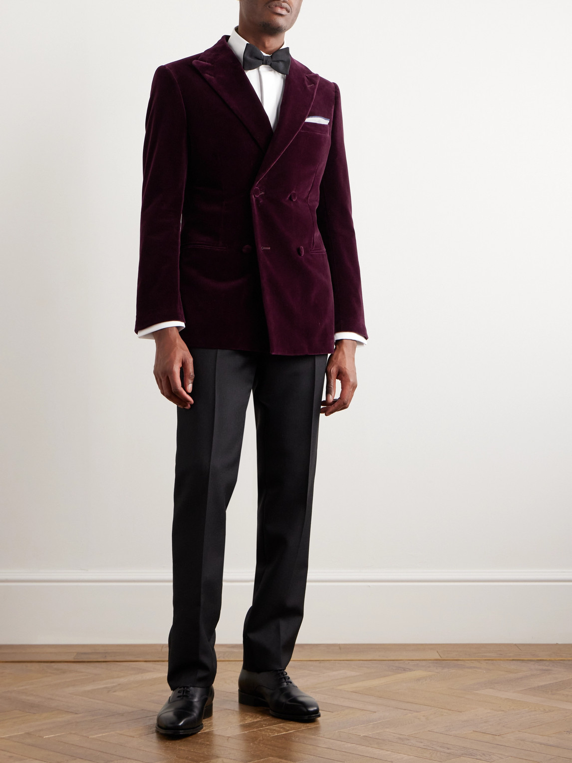 Shop Kingsman Double-breasted Cotton-velvet Tuxedo Jacket In Burgundy