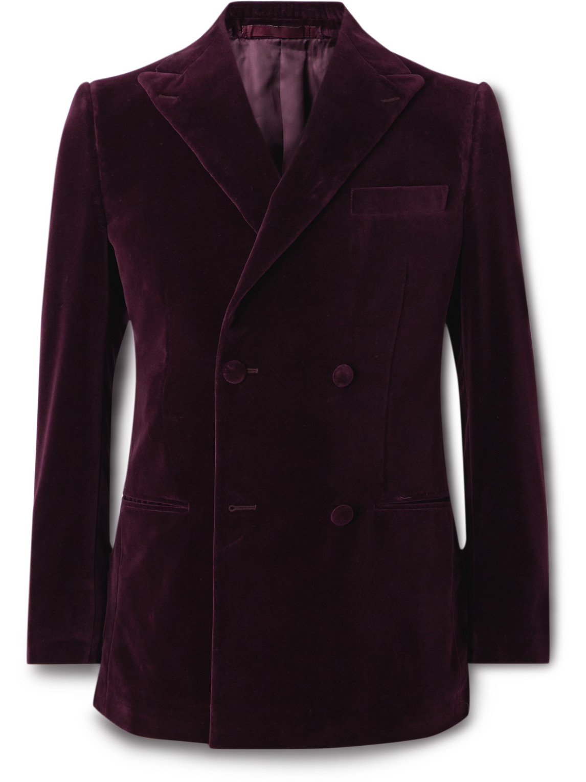 Kingsman Double-breasted Cotton-velvet Tuxedo Jacket In Burgundy