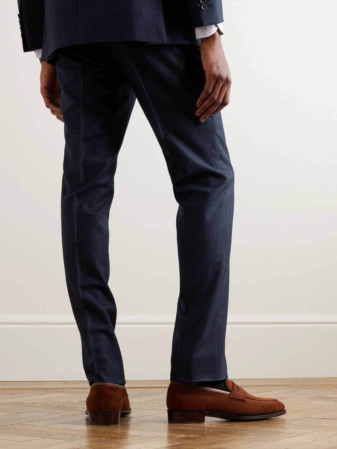 Shop Kingsman Straight-leg Checked Wool And Cashmere-blend Suit Trousers In Blue