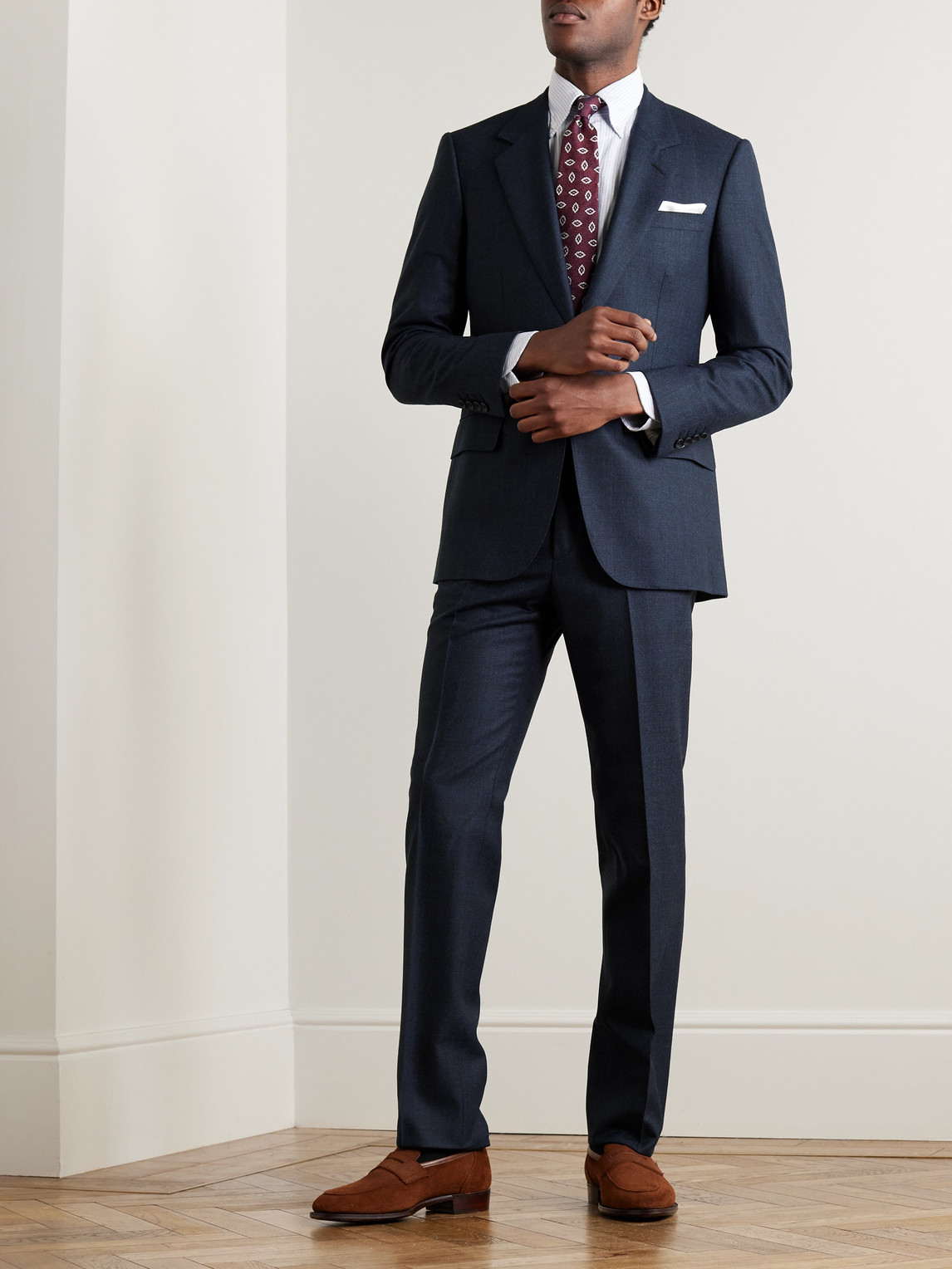 Shop Kingsman Straight-leg Checked Wool And Cashmere-blend Suit Trousers In Blue