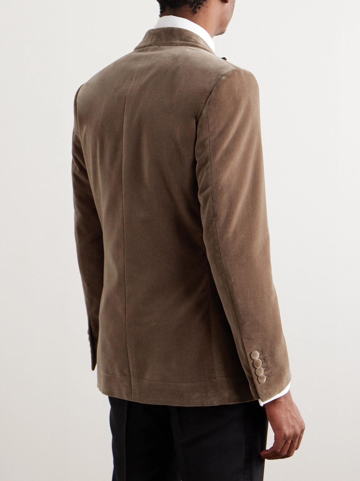 Shop Kingsman Slim-fit Shawl-collar Cotton-velvet Tuxedo Jacket In Brown