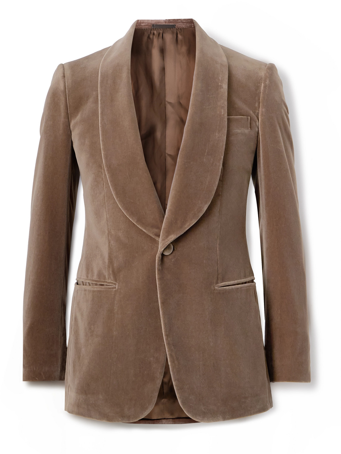 Kingsman Slim-fit Shawl-collar Cotton-velvet Tuxedo Jacket In Brown