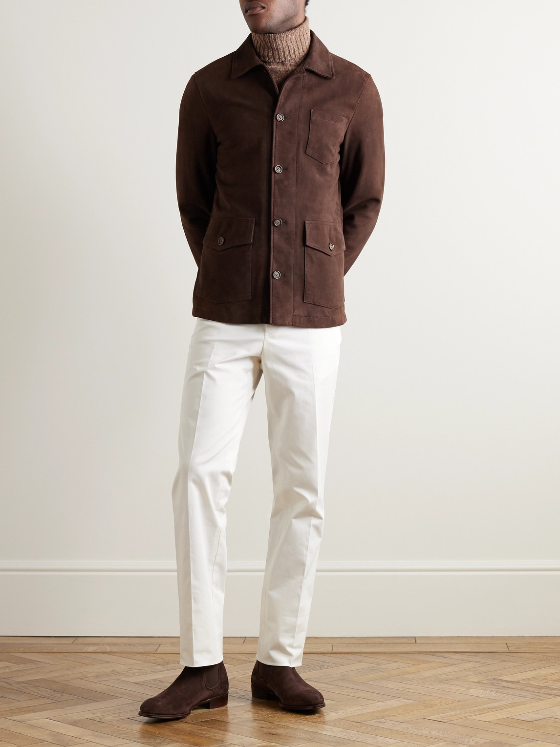 Shop Kingsman Slim-fit Straight-leg Cotton-blend Twill Chinos In Neutrals