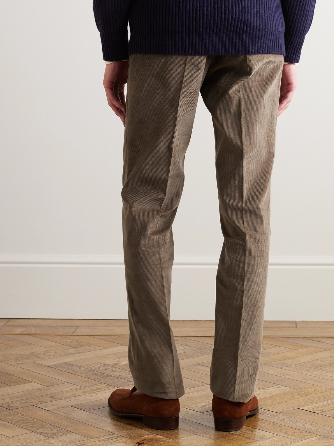 Shop Kingsman Tapered Cotton-corduroy Trousers In Neutrals