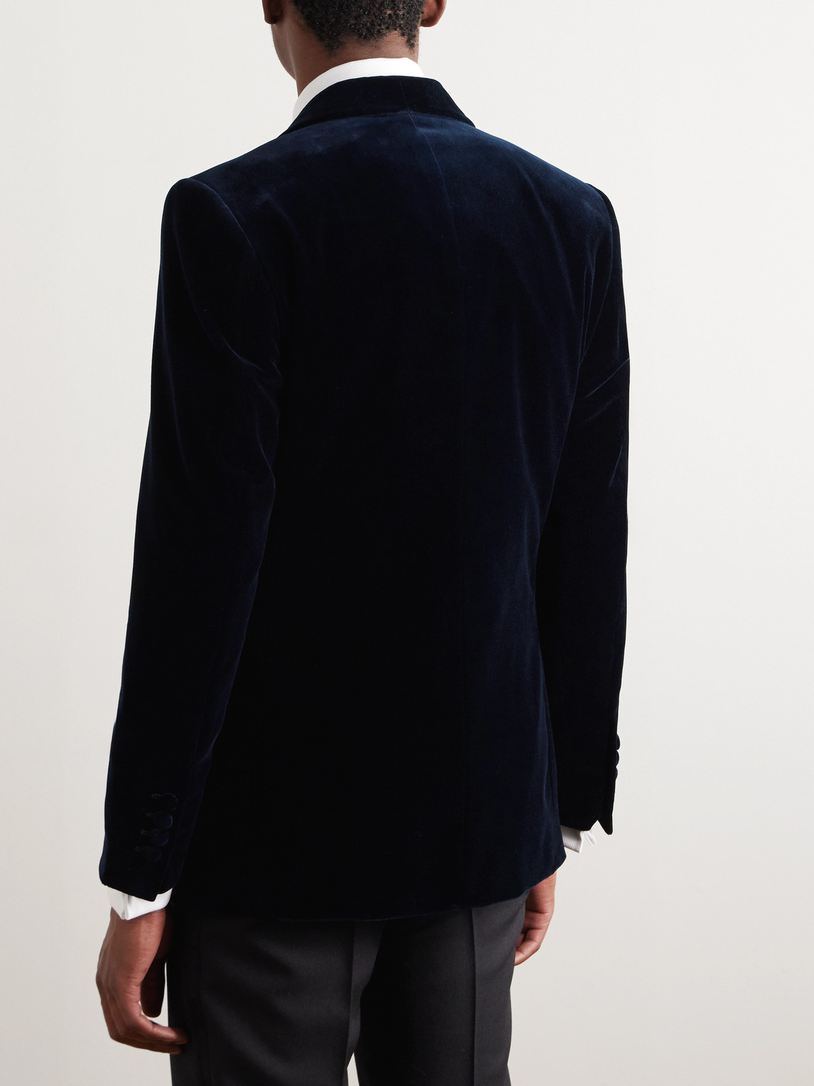 Shop Kingsman Slim-fit Shawl-collar Cotton-velvet Tuxedo Jacket In Blue