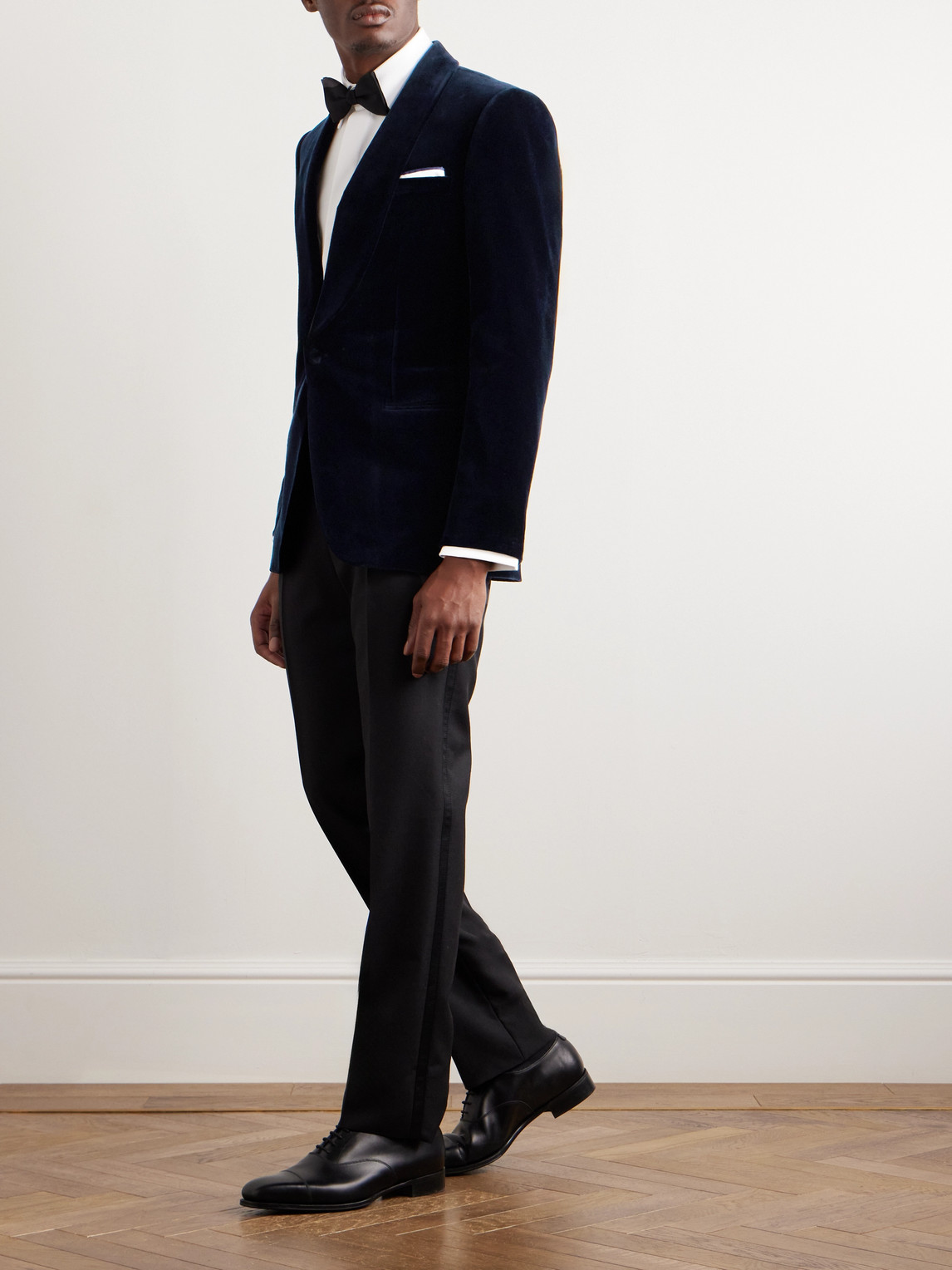 Shop Kingsman Slim-fit Shawl-collar Cotton-velvet Tuxedo Jacket In Blue