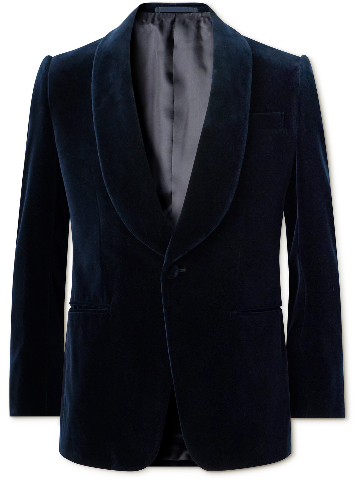 Kingsman Slim-fit Shawl-collar Cotton-velvet Tuxedo Jacket In Blue