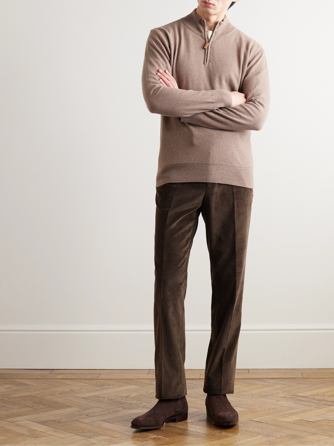 Shop Kingsman Tapered Cotton-corduroy Suit Trousers In Brown