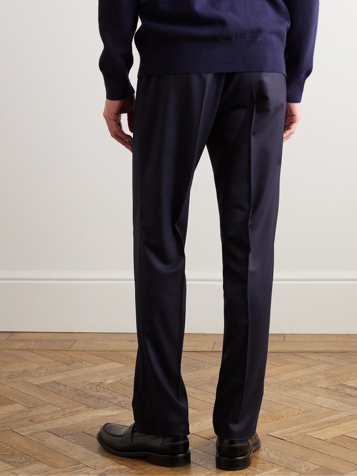Shop Kingsman Tapered Wool-flannel Suit Trousers In Blue