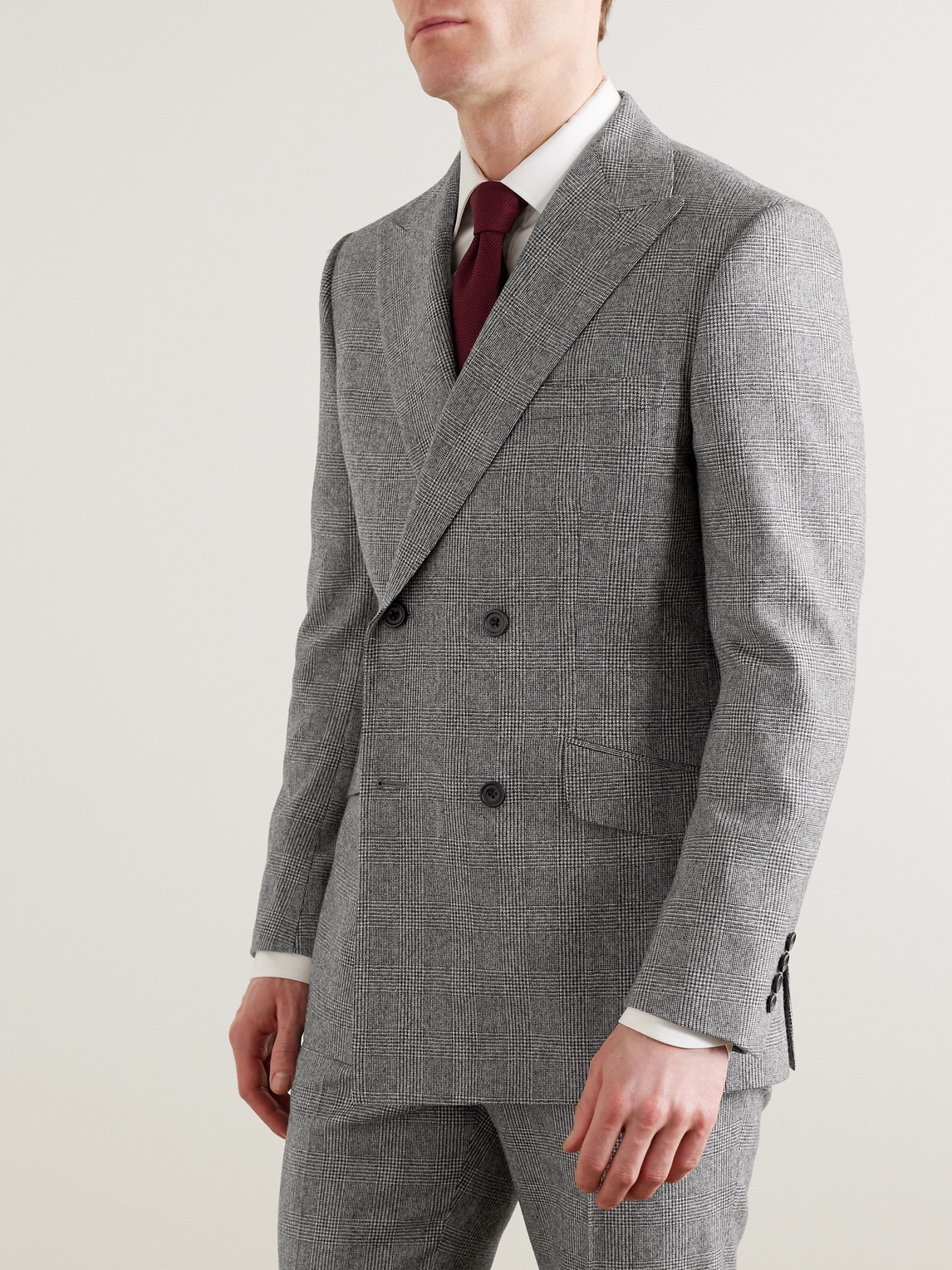 Shop Kingsman Double-breasted Checked Wool Suit Jacket In Gray