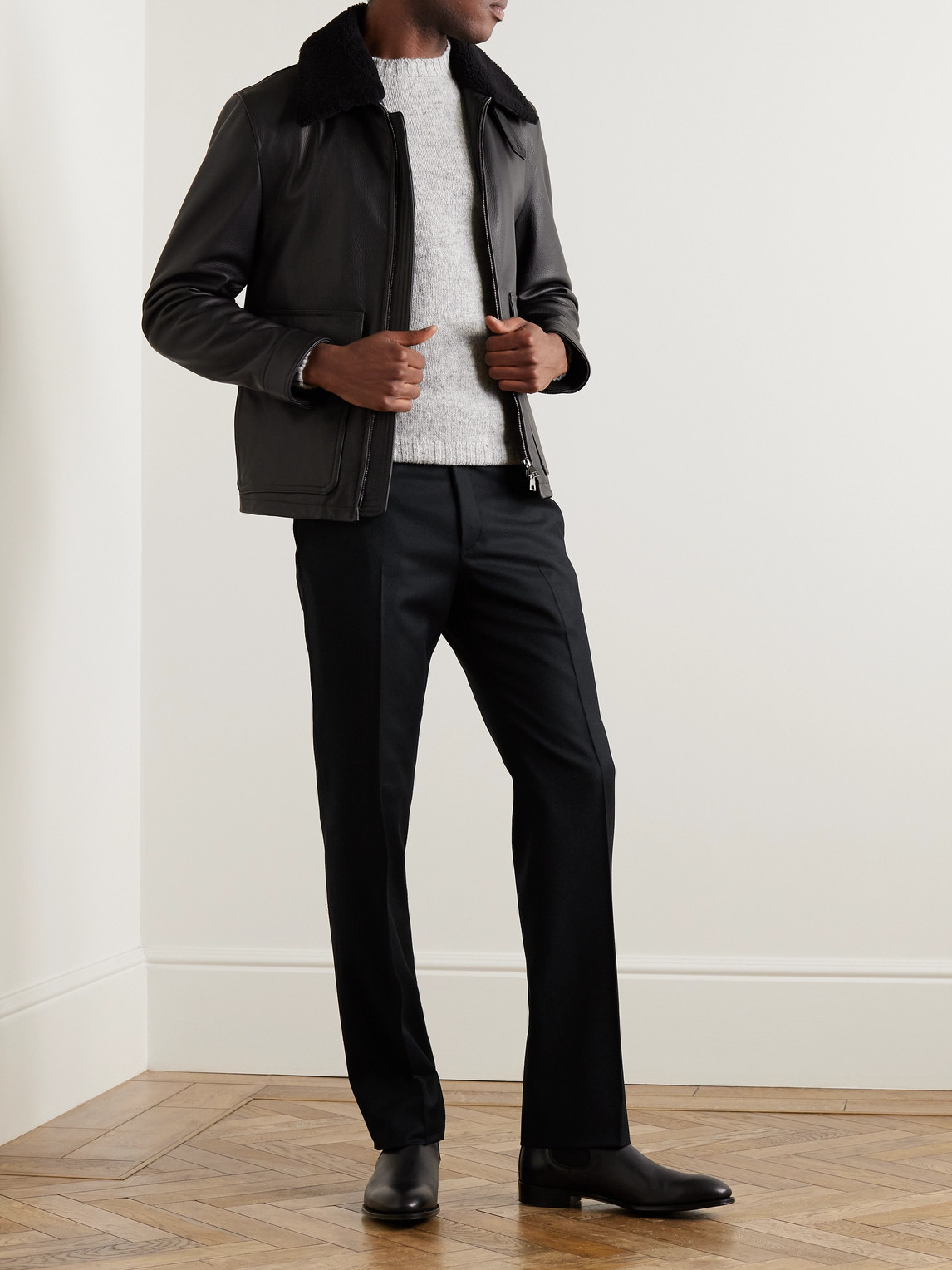 Shop Kingsman Slim-fit Straight-leg Wool And Cashmere-blend Suit Trousers In Black