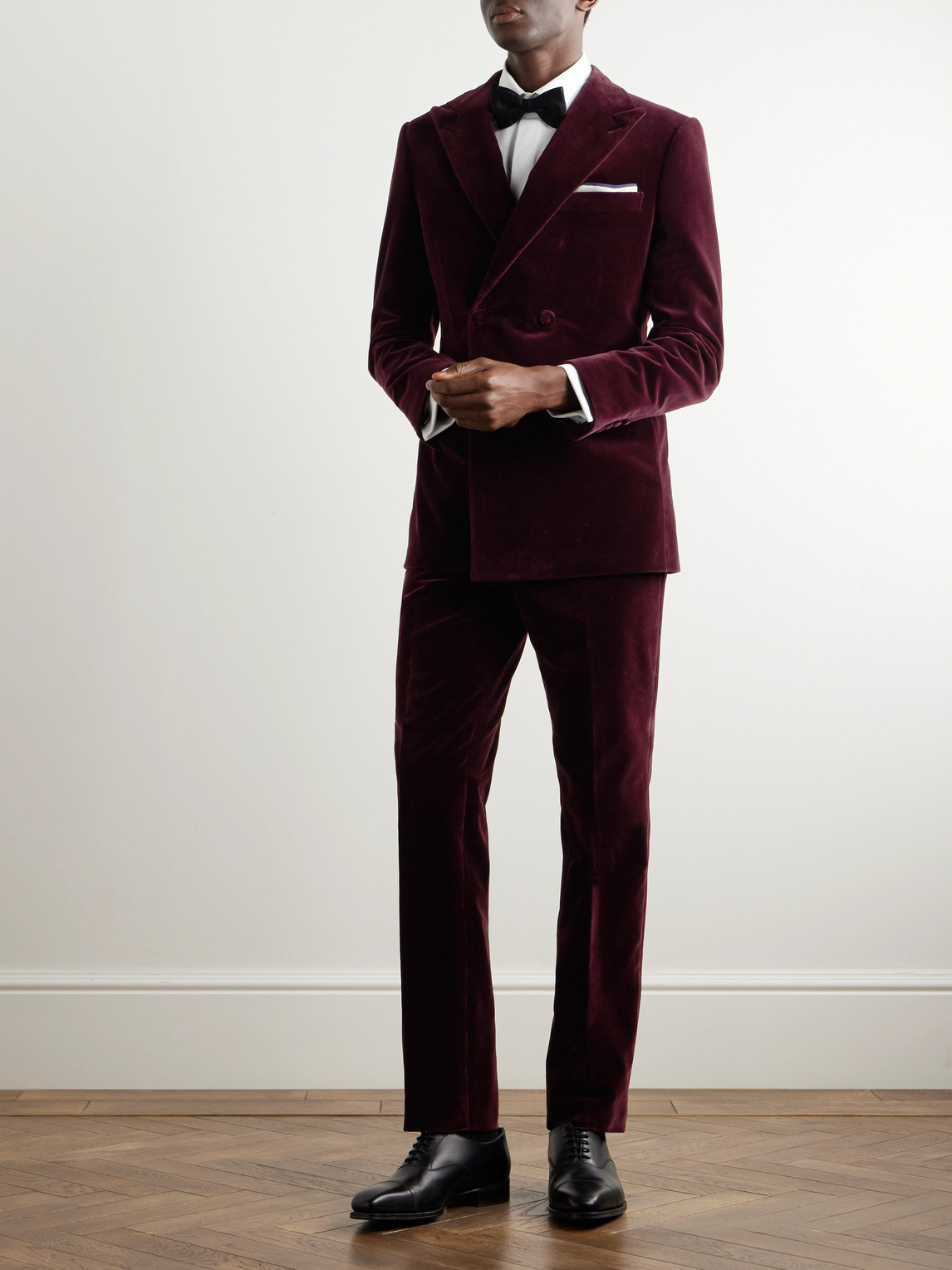 Shop Kingsman Straight-leg Cotton-velvet Tuxedo Trousers In Unknown