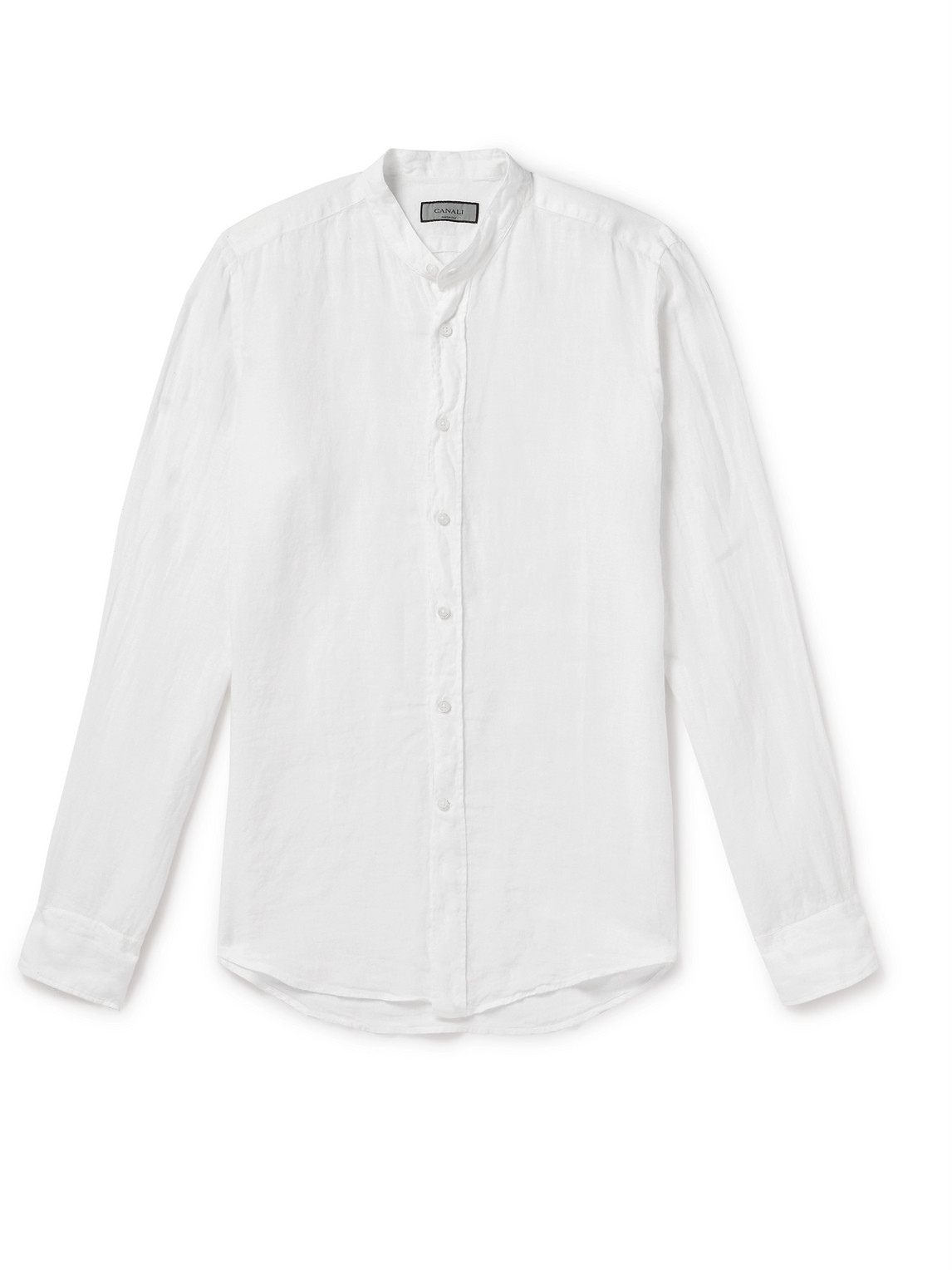 Canali Grandad-collar Linen-gauze Shirt In White