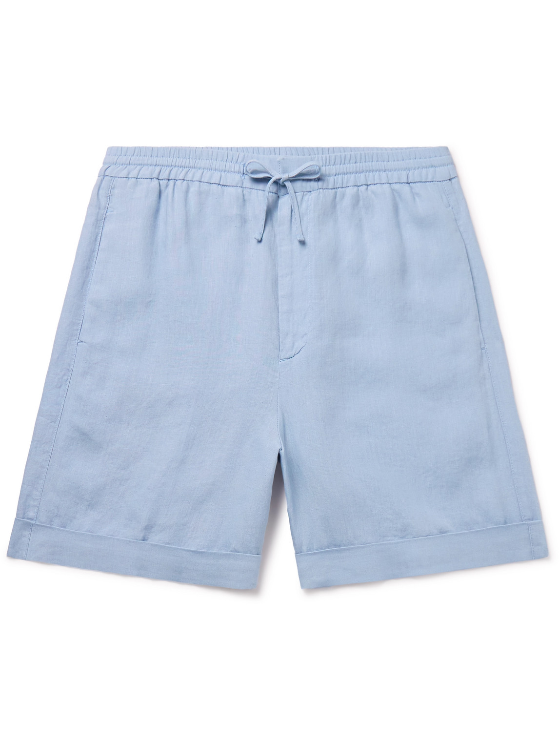 Canali Straight-leg Linen Drawstring Shorts In Blue