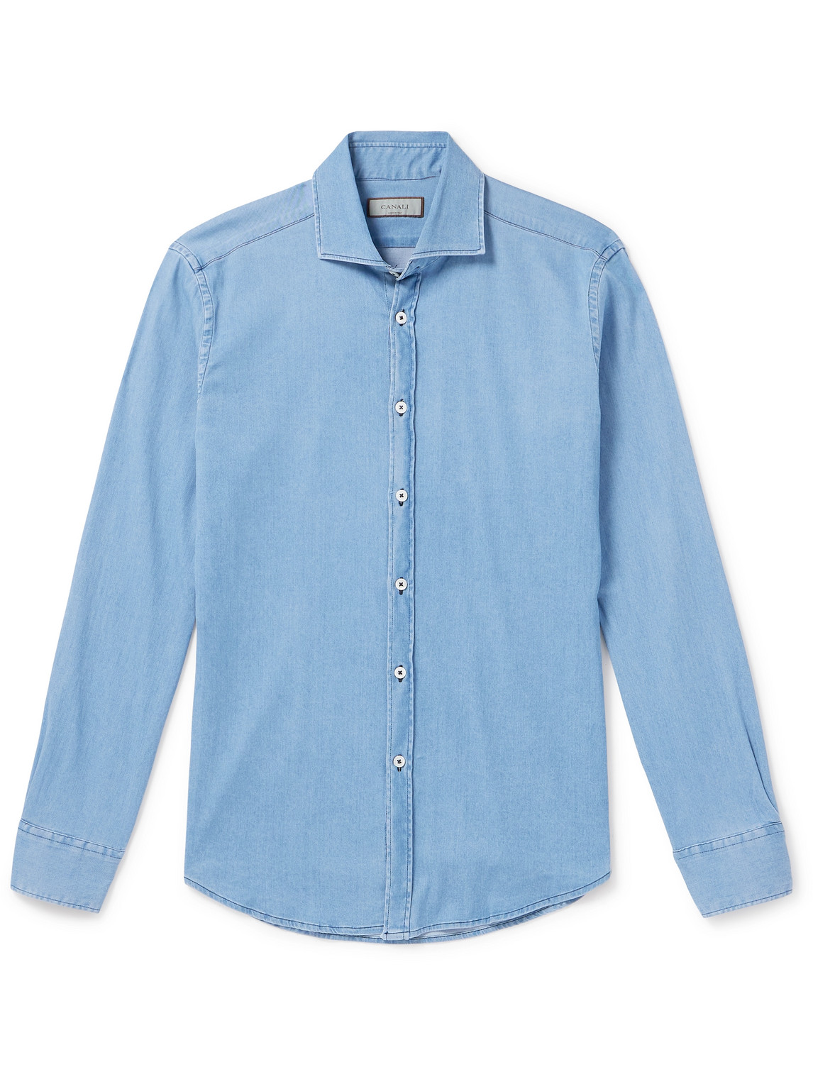 Canali Cotton-blend Chambray Shirt In Blue