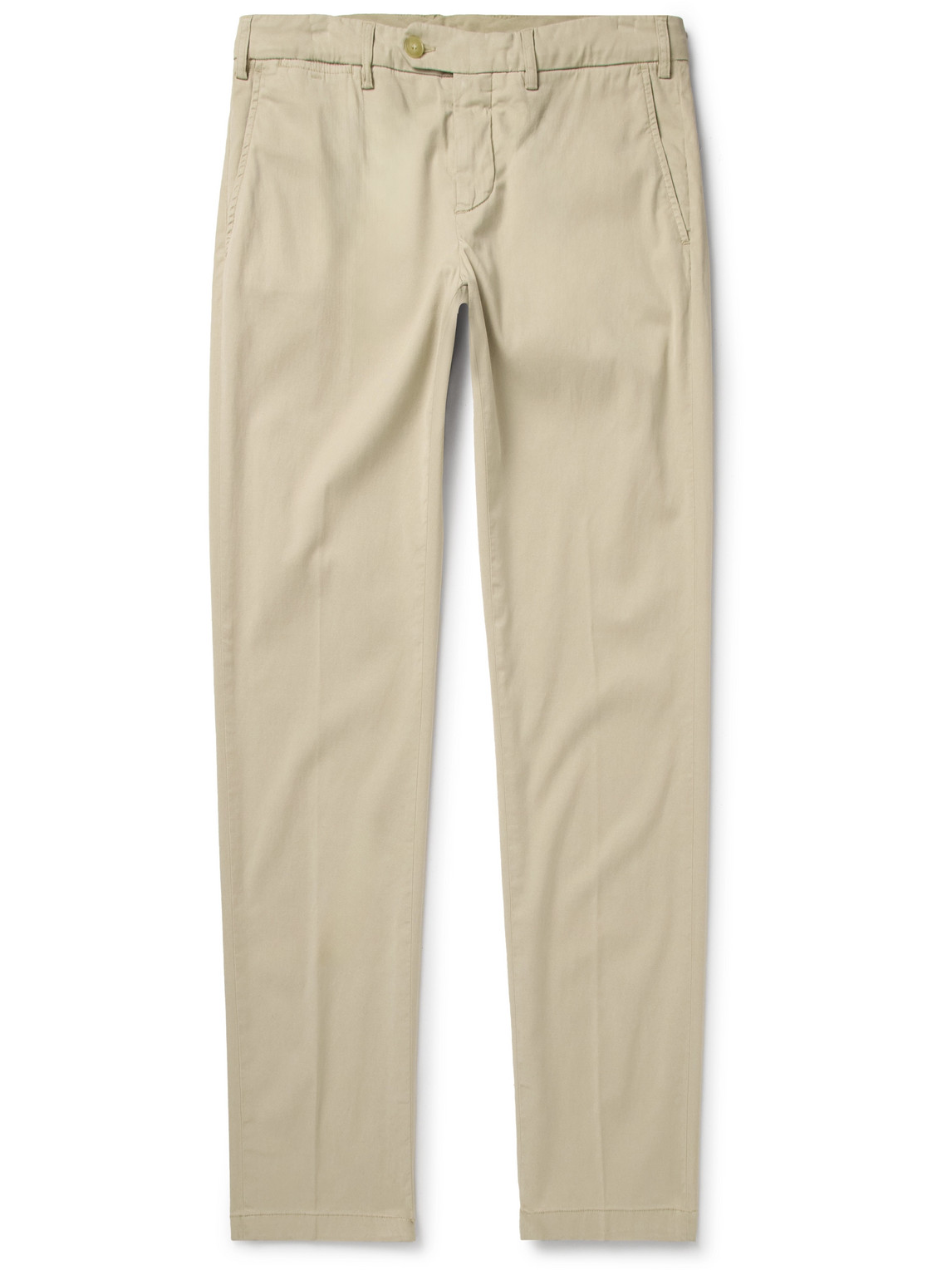 Canali Slim-fit Garment-dyed Stretch Lyocell And Cotton-blend Twill Trousers In Neutrals