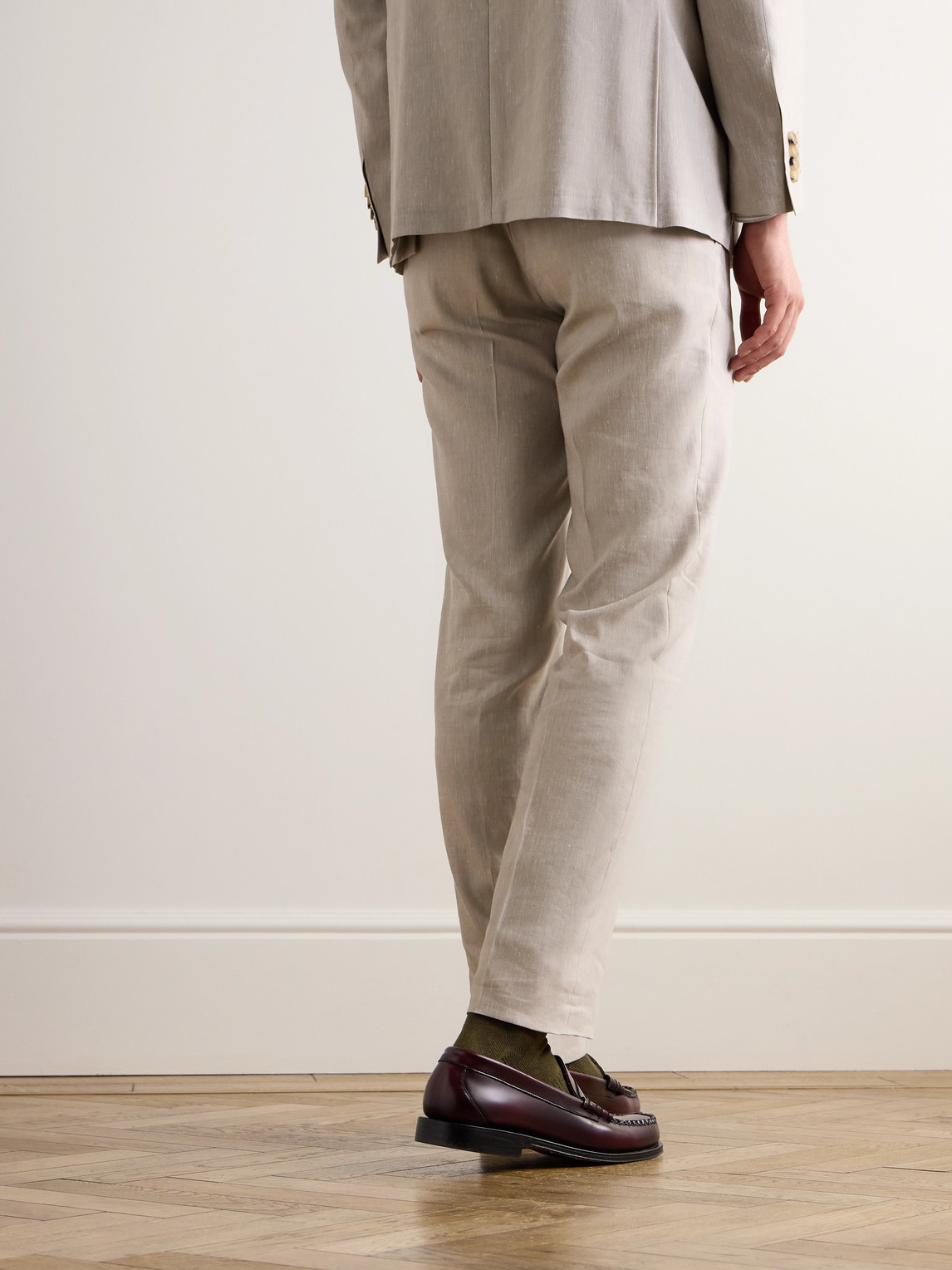 Canali Kei Slim-fit Linen And Wool-blend Suit Trousers In Neutrals