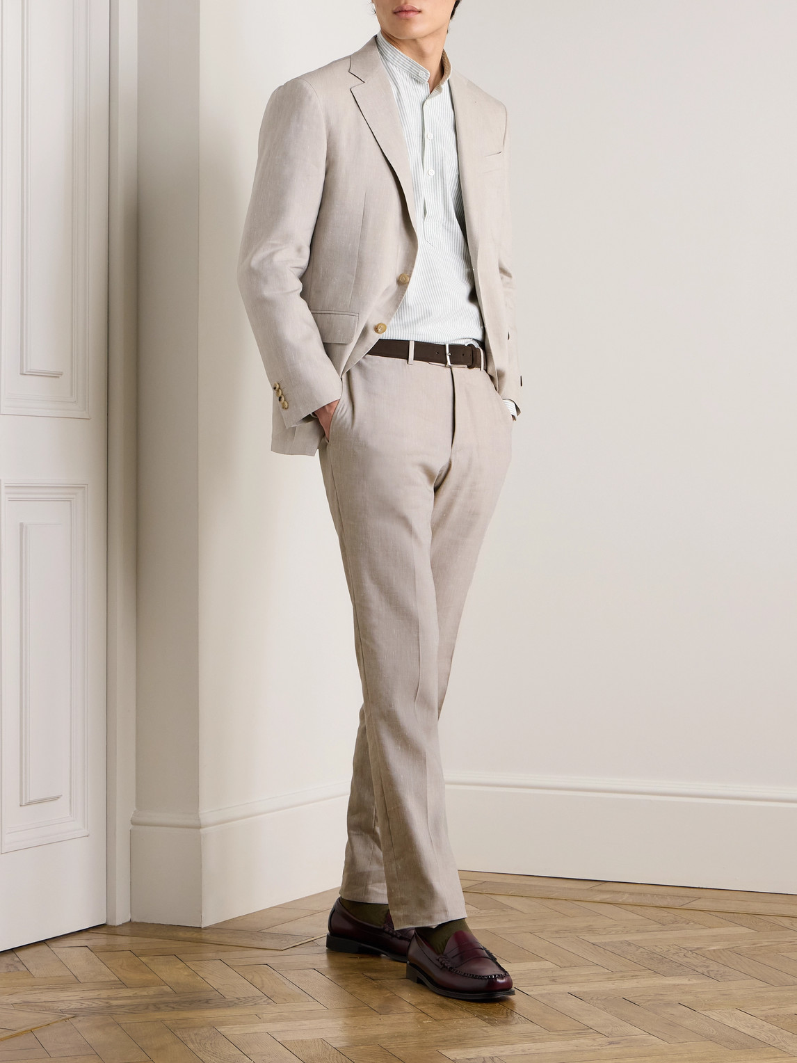 Canali Kei Slim-fit Linen And Wool-blend Suit Trousers In Neutrals