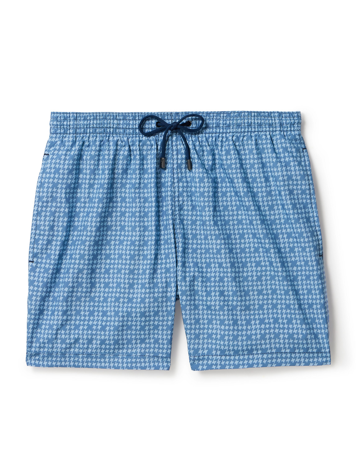 Straight-Leg Mid-Length Houndstooth Swim Shorts