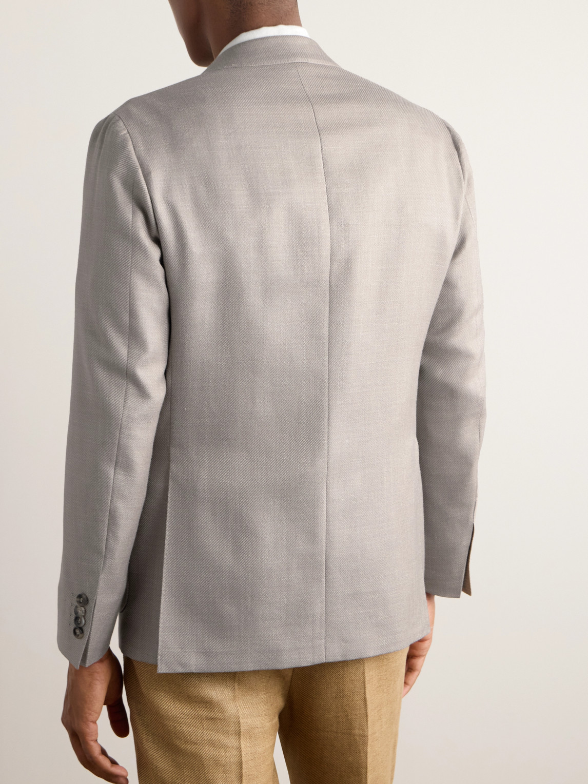 Shop Canali Wool, Silk And Linen-blend Twill Blazer In Neutrals