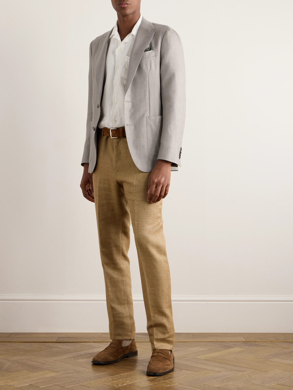 Shop Canali Wool, Silk And Linen-blend Twill Blazer In Neutrals