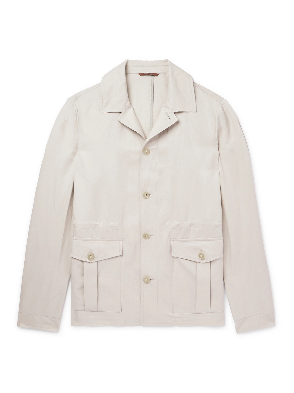 Canali Camp-collar Linen And Silk-blend Jacket In Neutrals