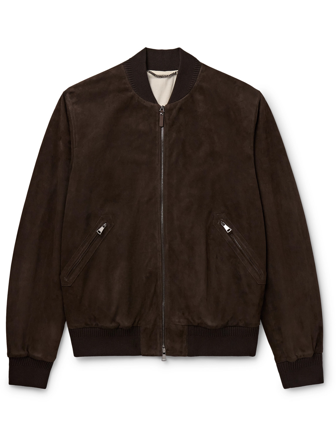 Shop Canali Suede Bomber Jacket In Brown