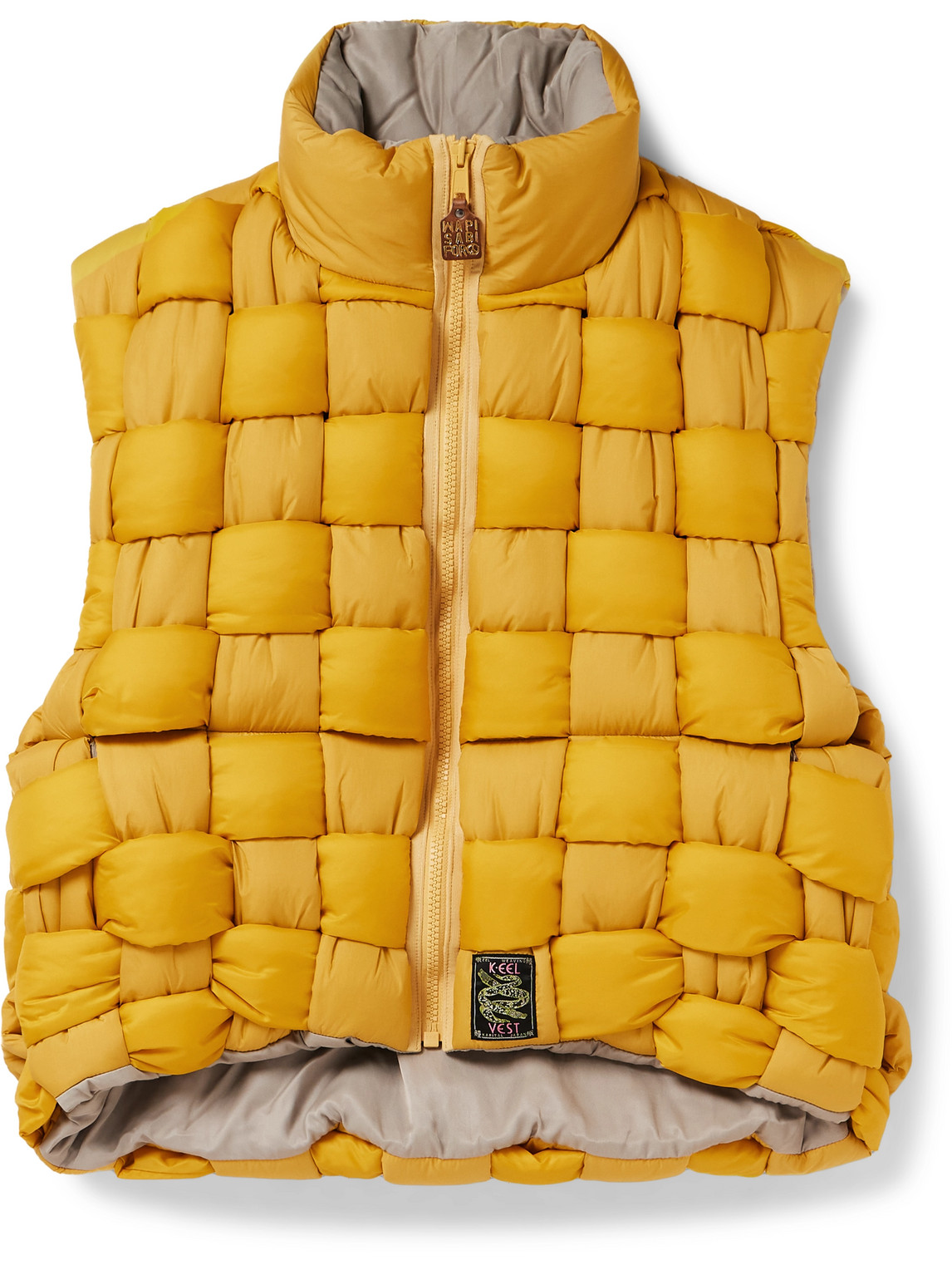 Shop Kapital Reversible Quilted Padded Shell Gilet In Yellow