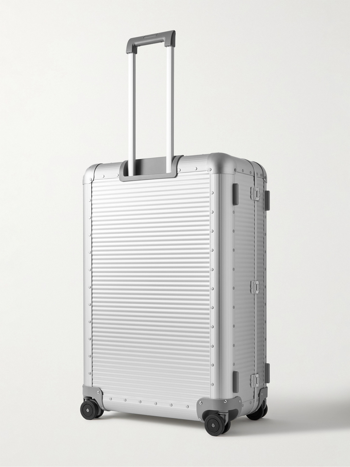 Shop Fpm Milano Bank Spinner 76cm Leather-trimmed Polycarbonate Suitcase In Silver