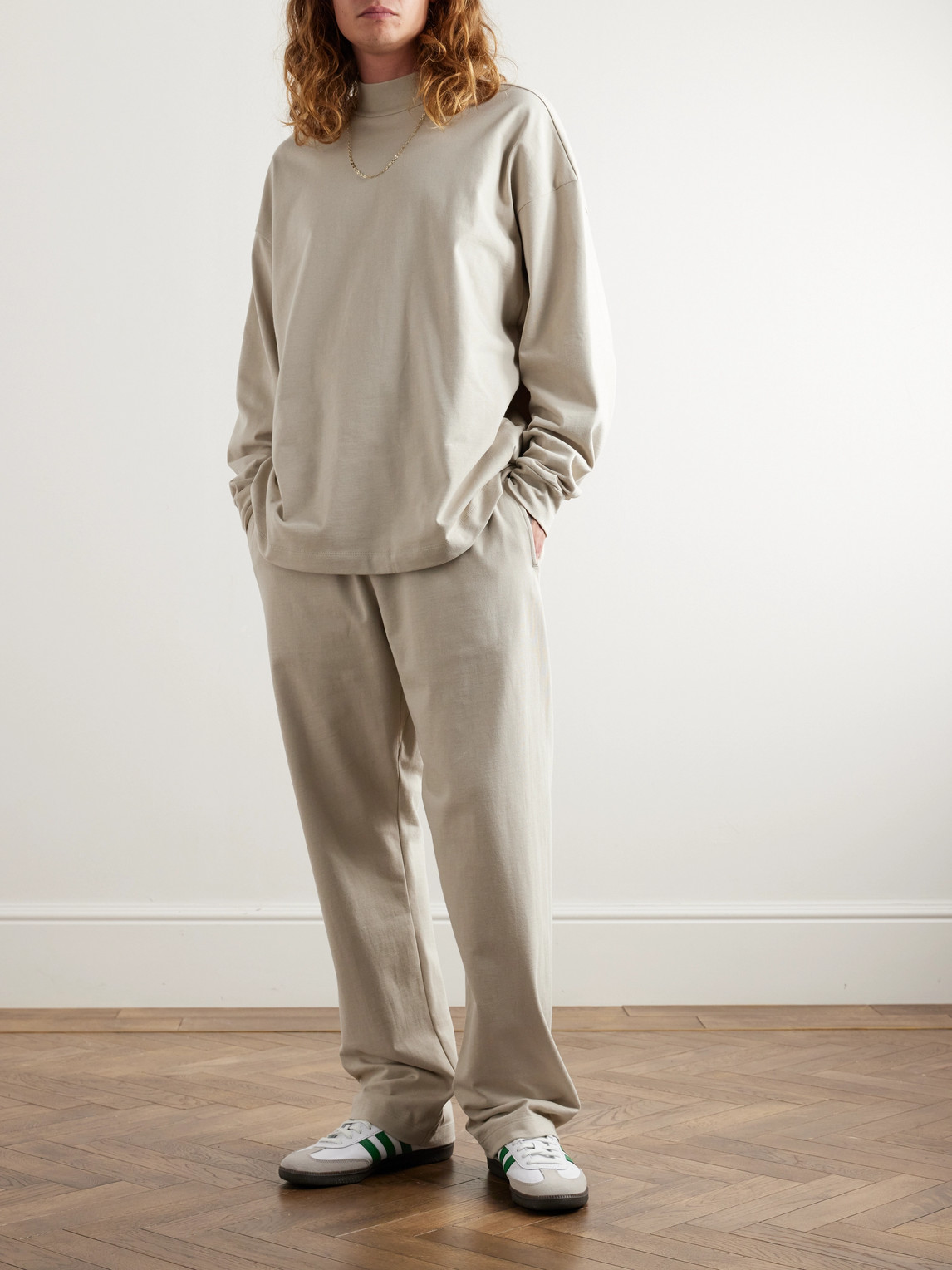 Shop Fear Of God Logo-appliquéd Cotton-jersey Pyjama T-shirt In Neutrals