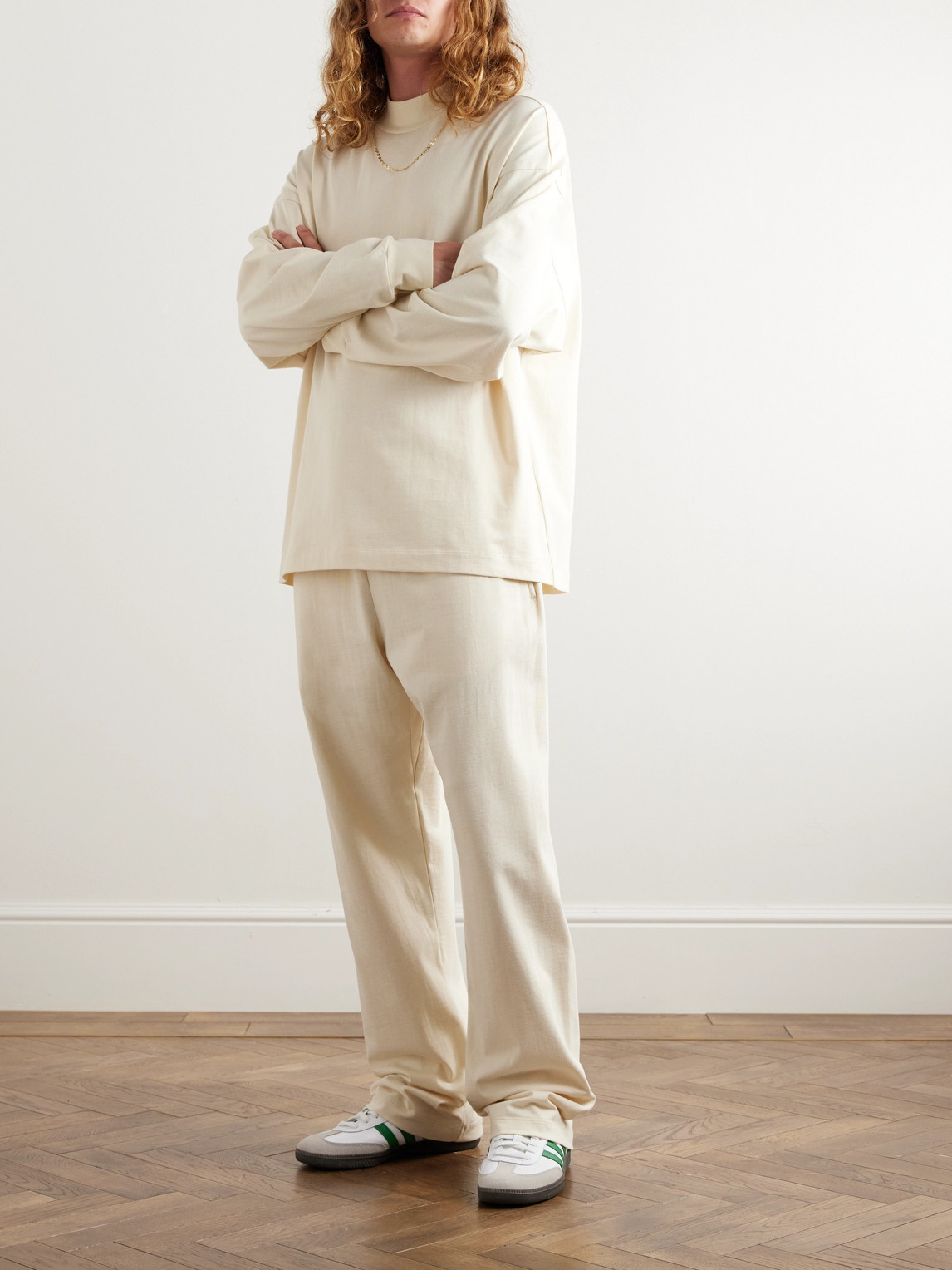 Shop Fear Of God Logo-appliquéd Cotton-jersey Pyjama Trousers In Neutrals