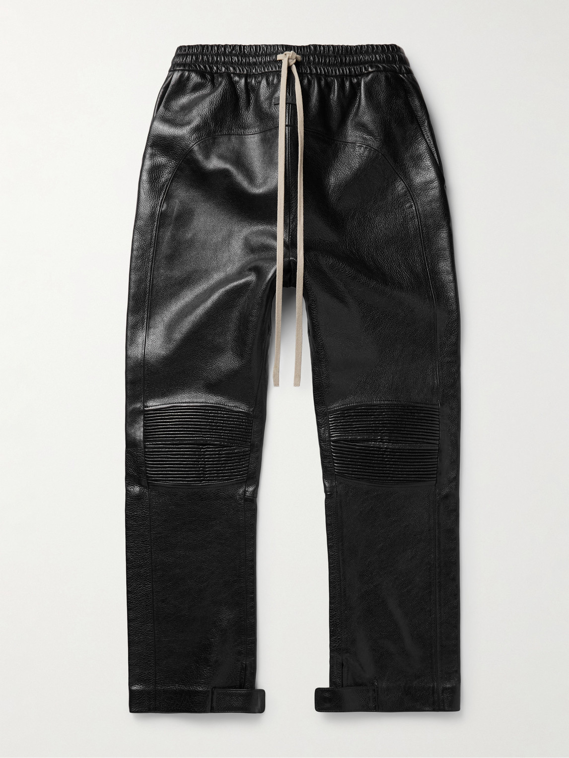 Slim-Fit Straight-Leg Full-Grain Leather Drawstring Trousers