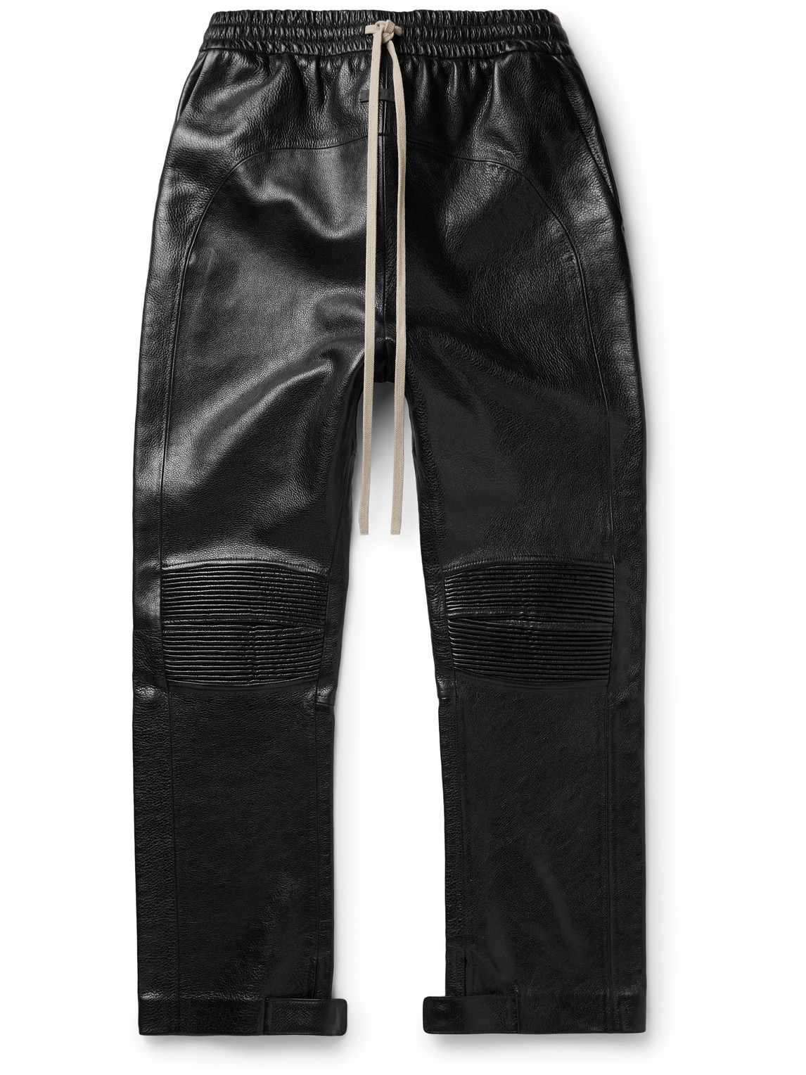 Slim-Fit Straight-Leg Full-Grain Leather Drawstring Trousers