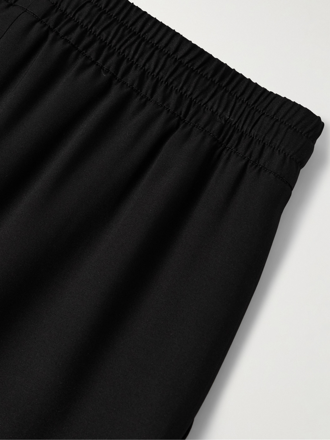 Shop Fear Of God Wide-leg Logo-appliquéd Silk And Virgin Wool-blend Twill Drawstring Trousers In Black