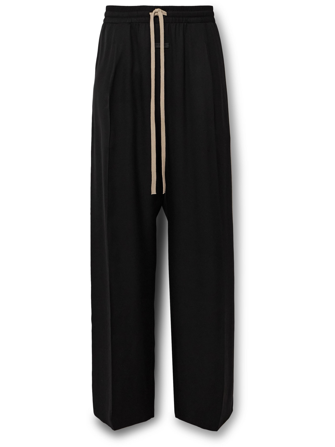 Fear Of God Wide-leg Logo-appliquéd Silk And Virgin Wool-blend Twill Drawstring Trousers In Black