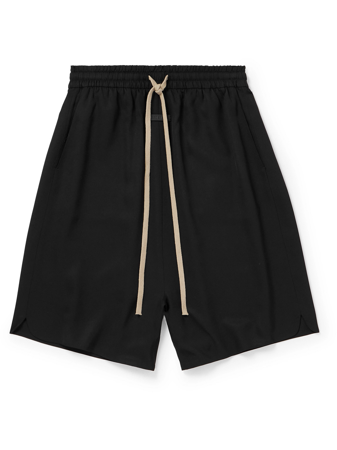 Shop Fear Of God Straight-leg Logo-appliquéd Silk And Virgin Wool-blend Drawstring Shorts In Black