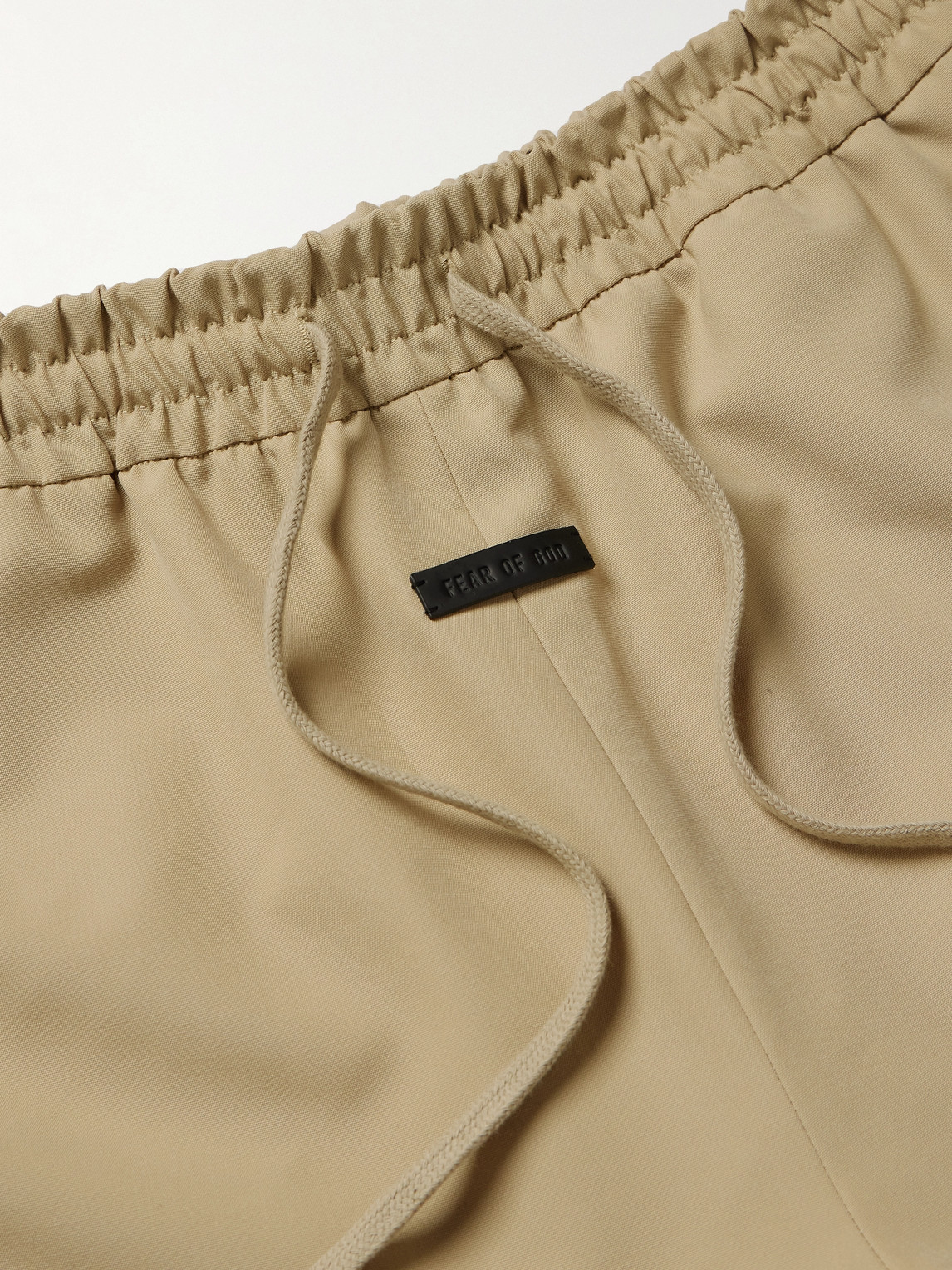 Shop Fear Of God Wide-leg Logo-appliquéd Virgin Wool-crepe Drawstring Shorts In Neutrals