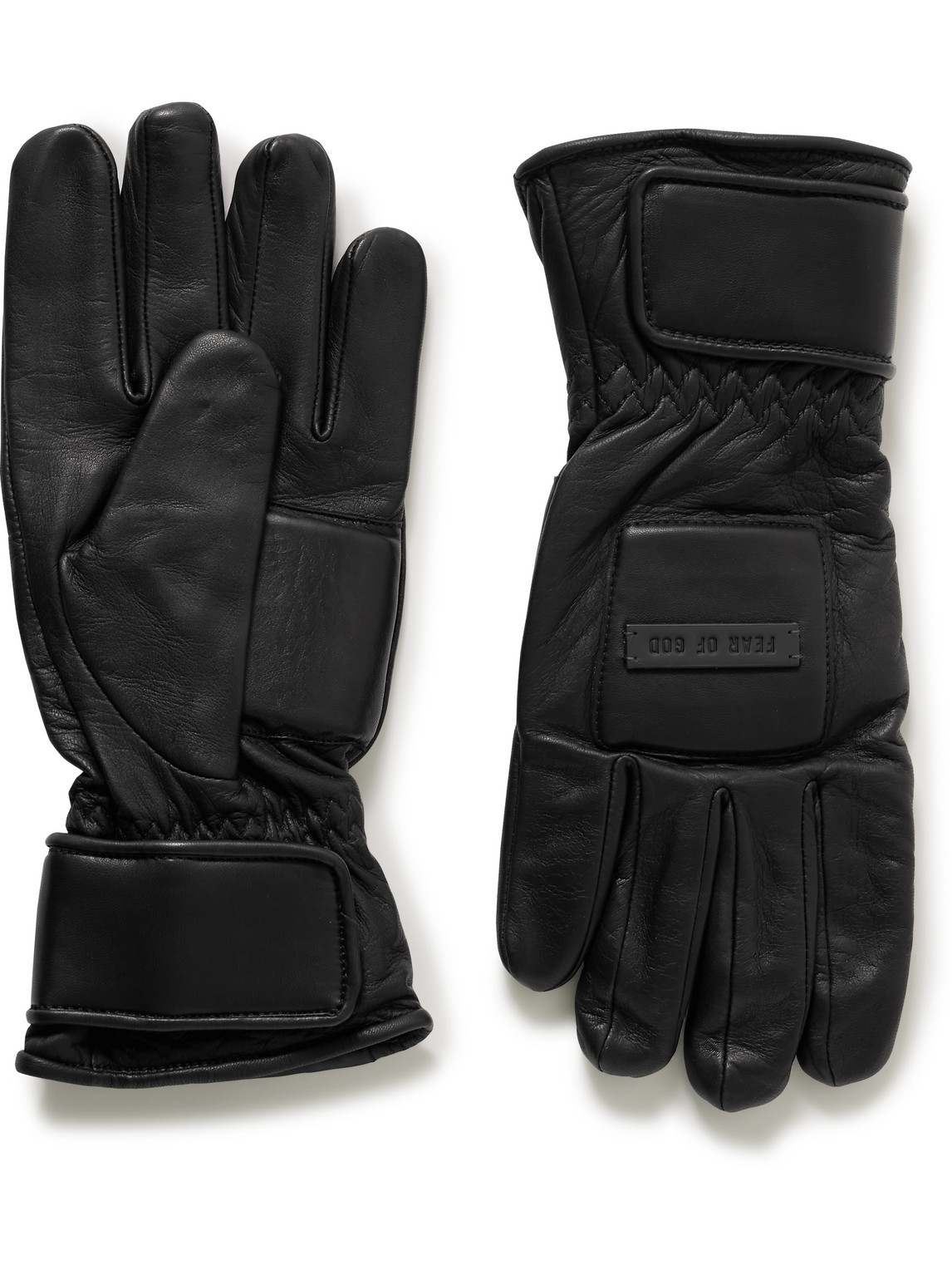 Shop Fear Of God Logo-appliquéd Padded Leather Gloves In Black