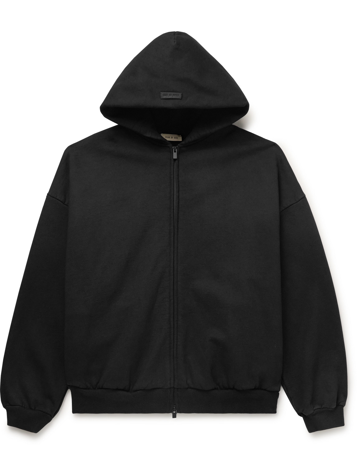 Fear Of God Oversized Logo-appliquéd Cotton-jersey Zip-up Hoodie In Black