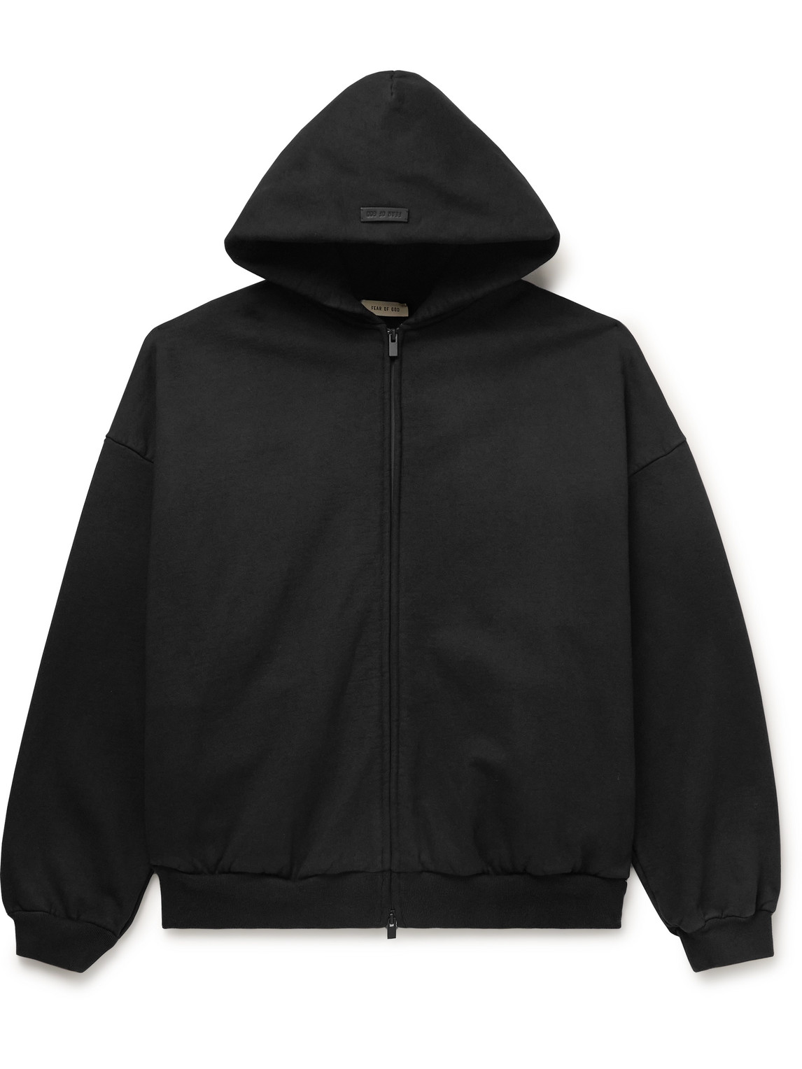 Fear Of God Black Hoodie With Zip Closure And Eternal Writing On The Back In Black