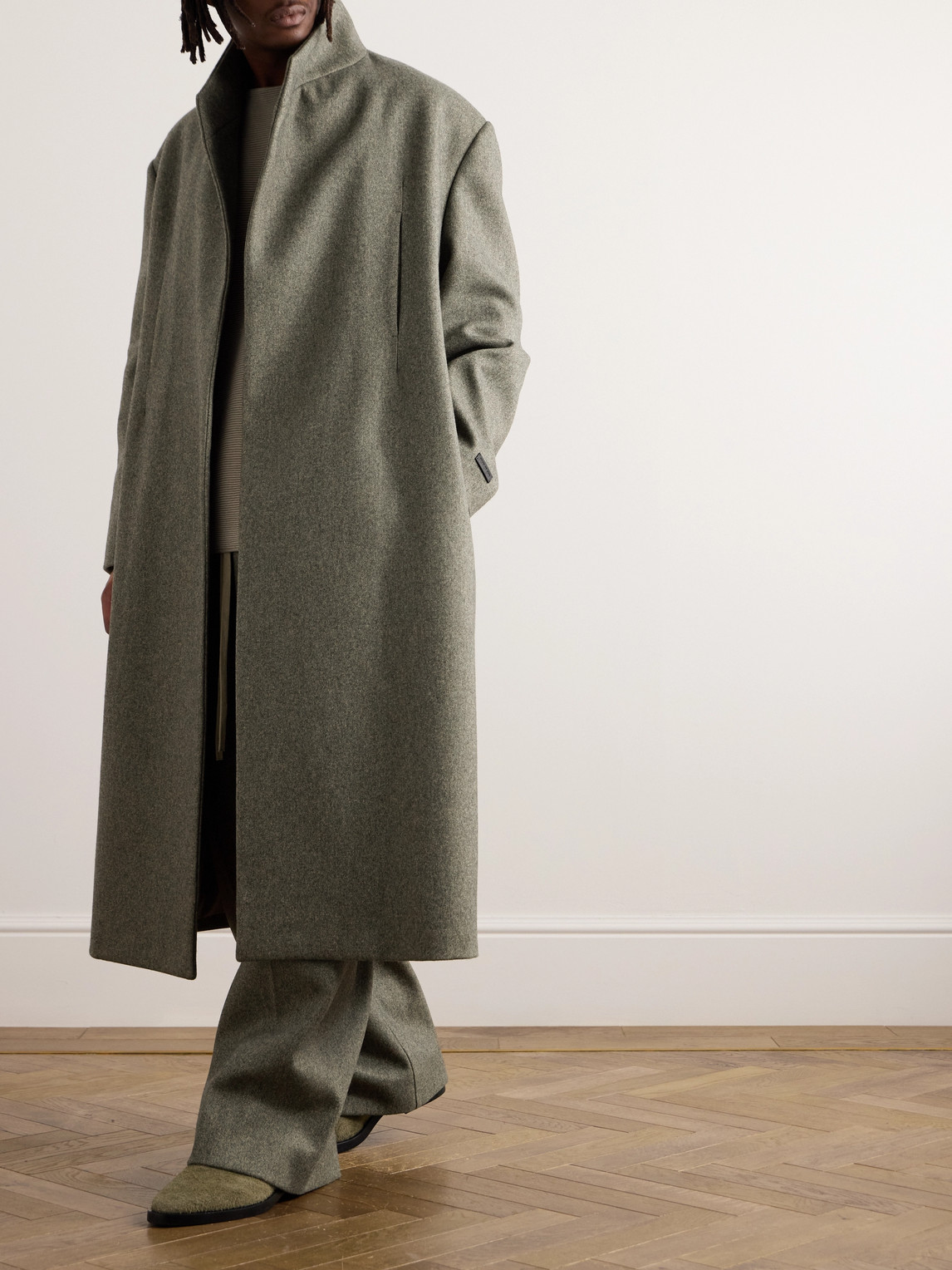 Shop Fear Of God Virgin Wool And Cotton-blend Overcoat In Green