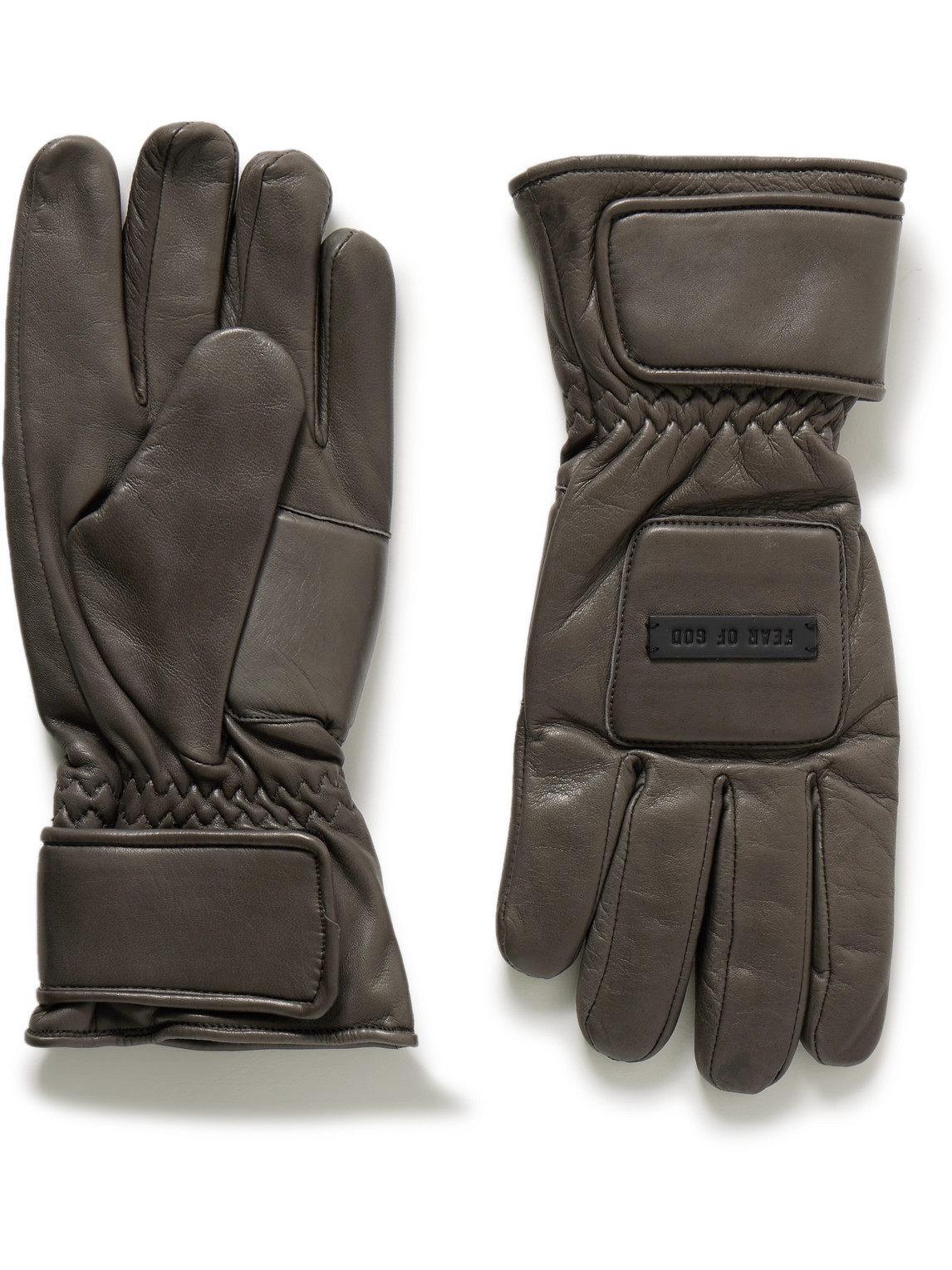 Fear Of God Logo-appliquéd Padded Leather Gloves In Brown
