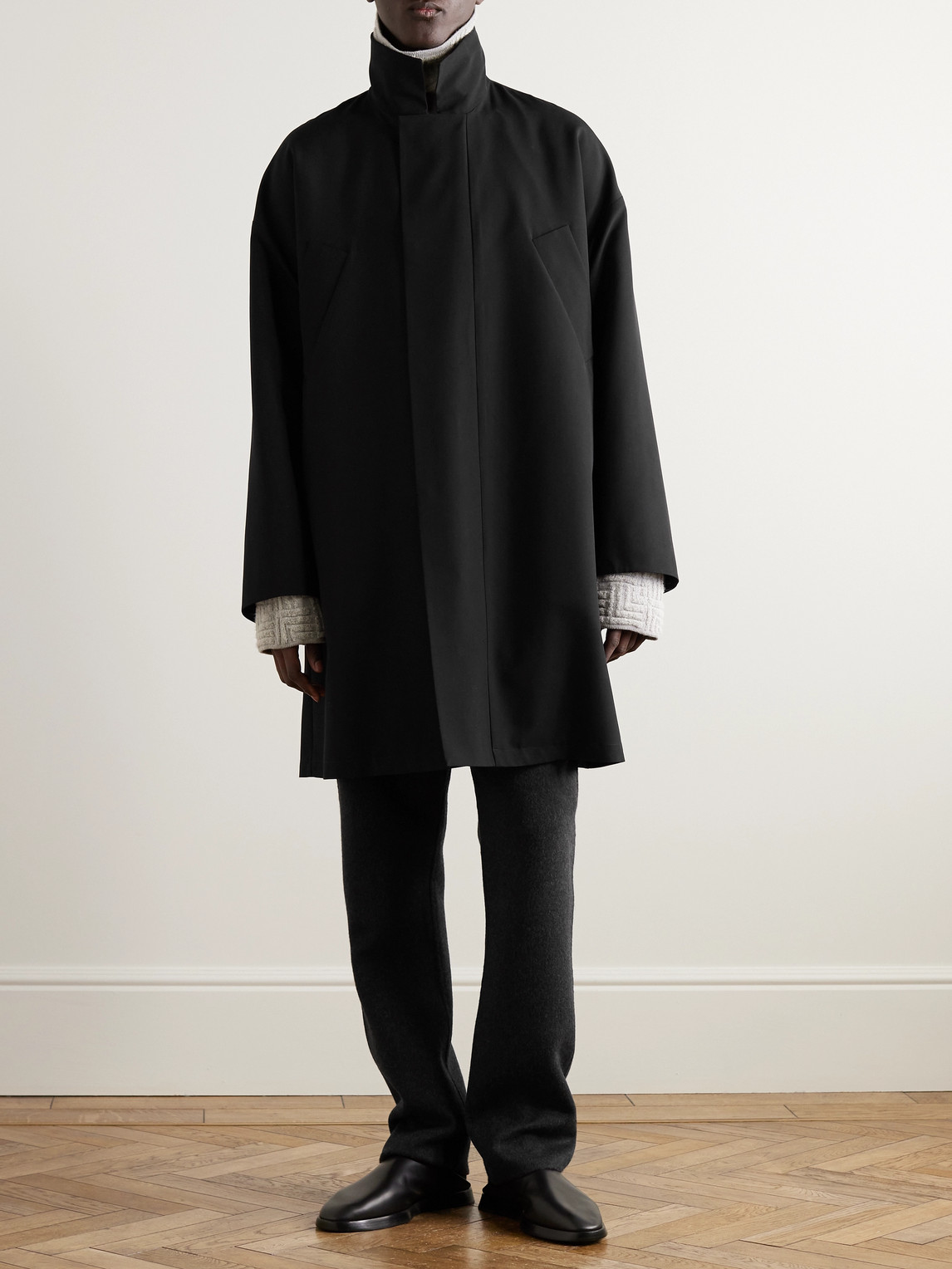 Shop Fear Of God Wool-crepe Trench Coat In Black