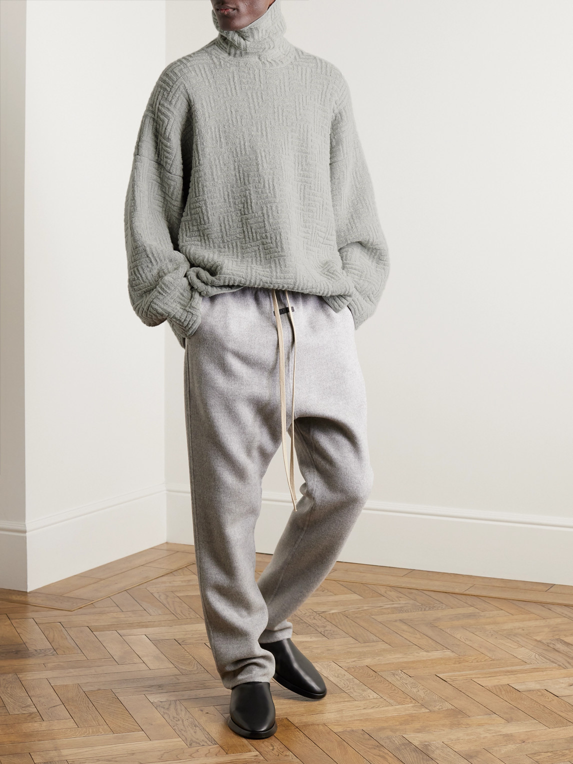 Shop Fear Of God Oversized Jacquard-knit Virgin Wool-blend Rollneck Sweater In Gray