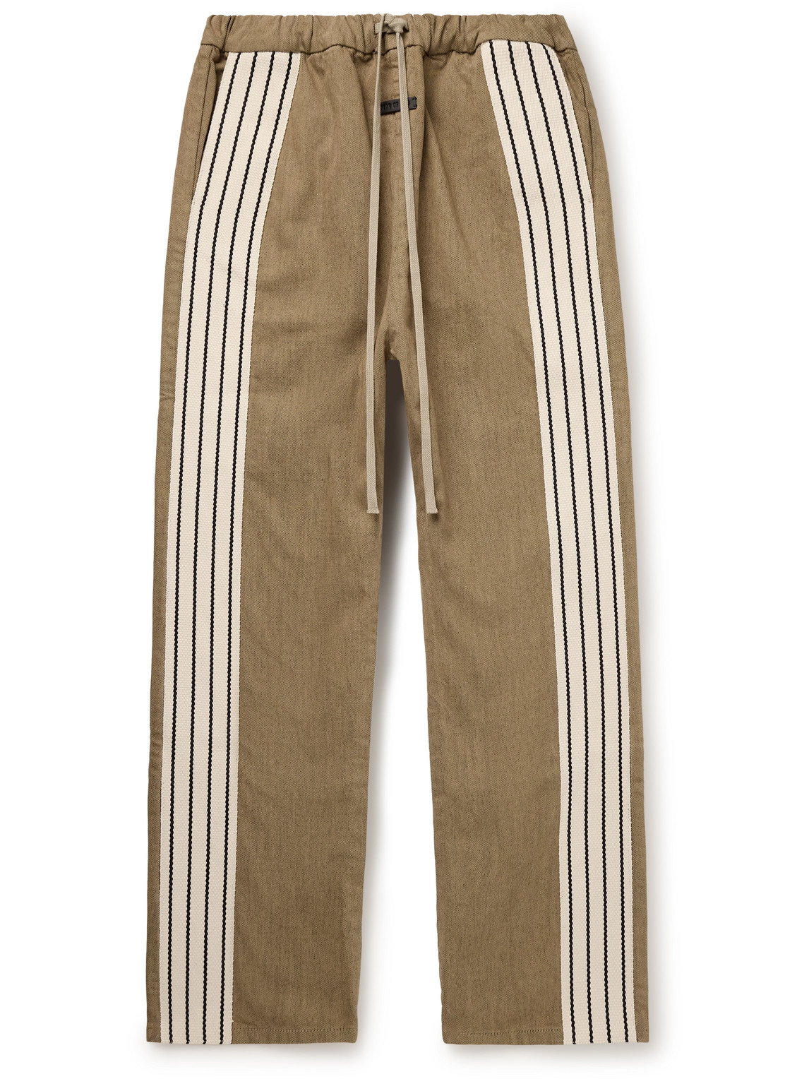 Fear Of God Forum Straight-leg Striped Canvas-trimmed Drawstring Jeans In Brown