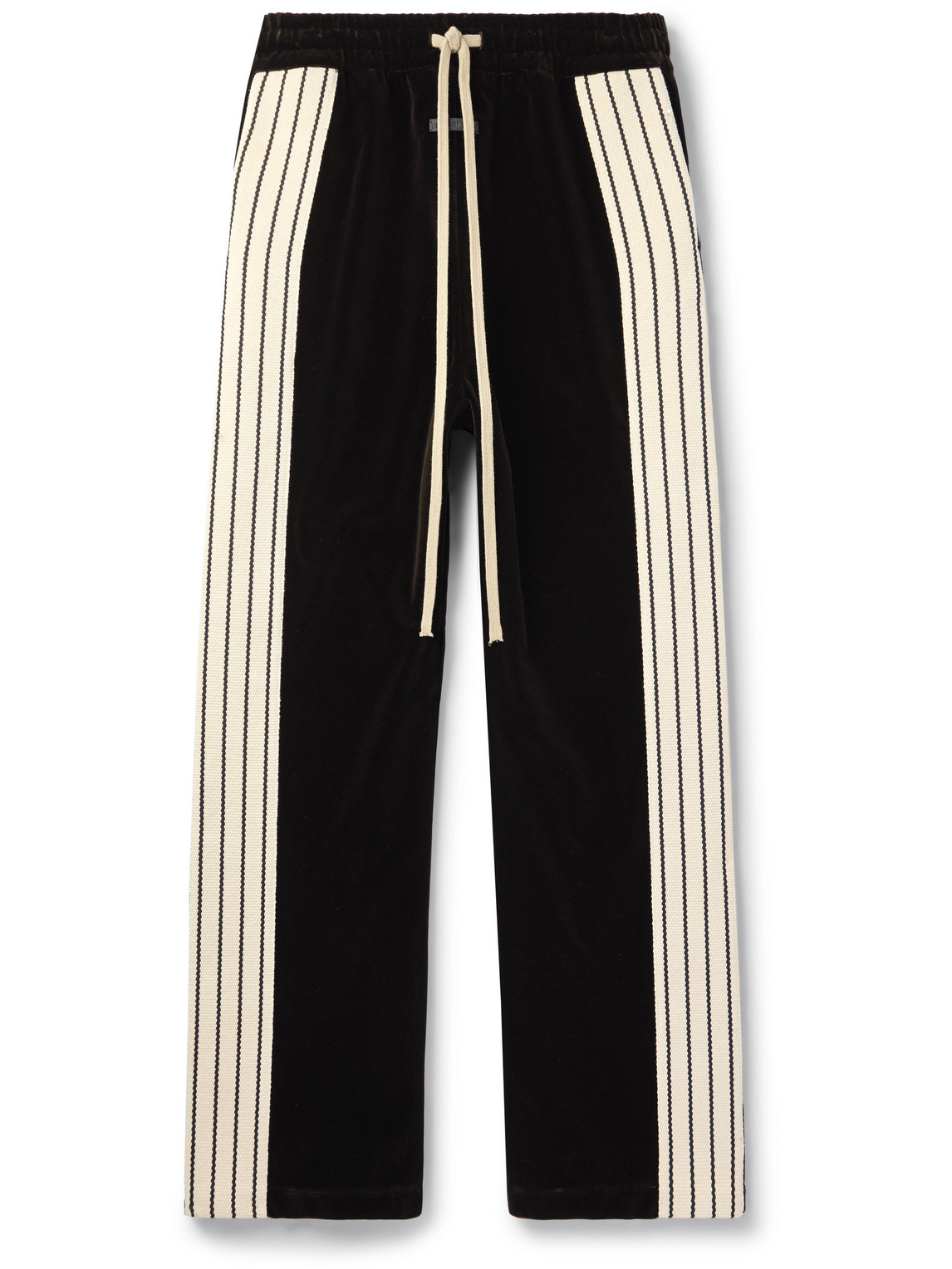 Fear Of God Forum Striped Canvas-trimmed Cotton And Modal-blend Velvet Sweatpants In Black