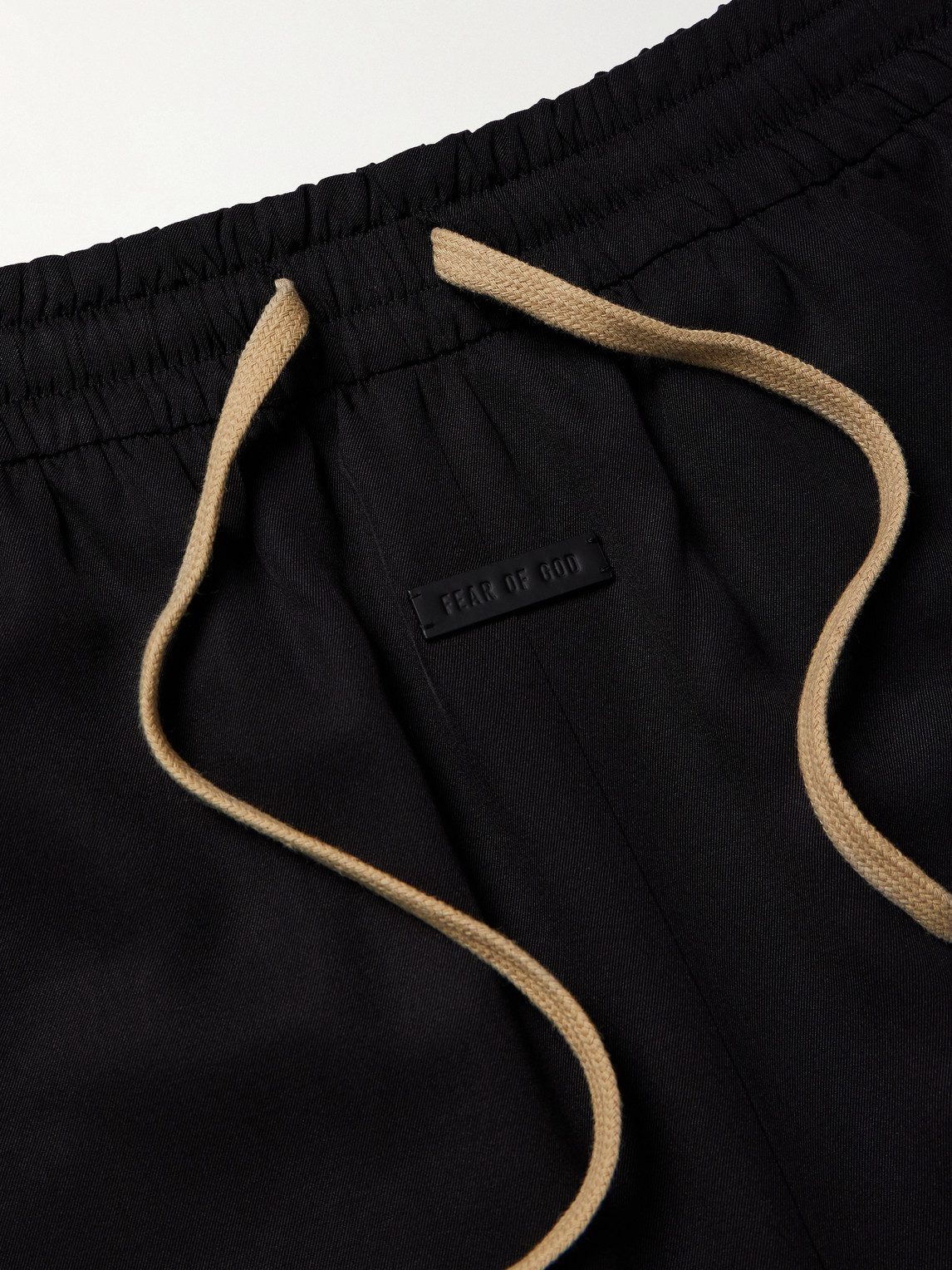 Shop Fear Of God Wide-leg Logo-appliquéd Virgin Wool-crepe Drawstring Shorts In Black