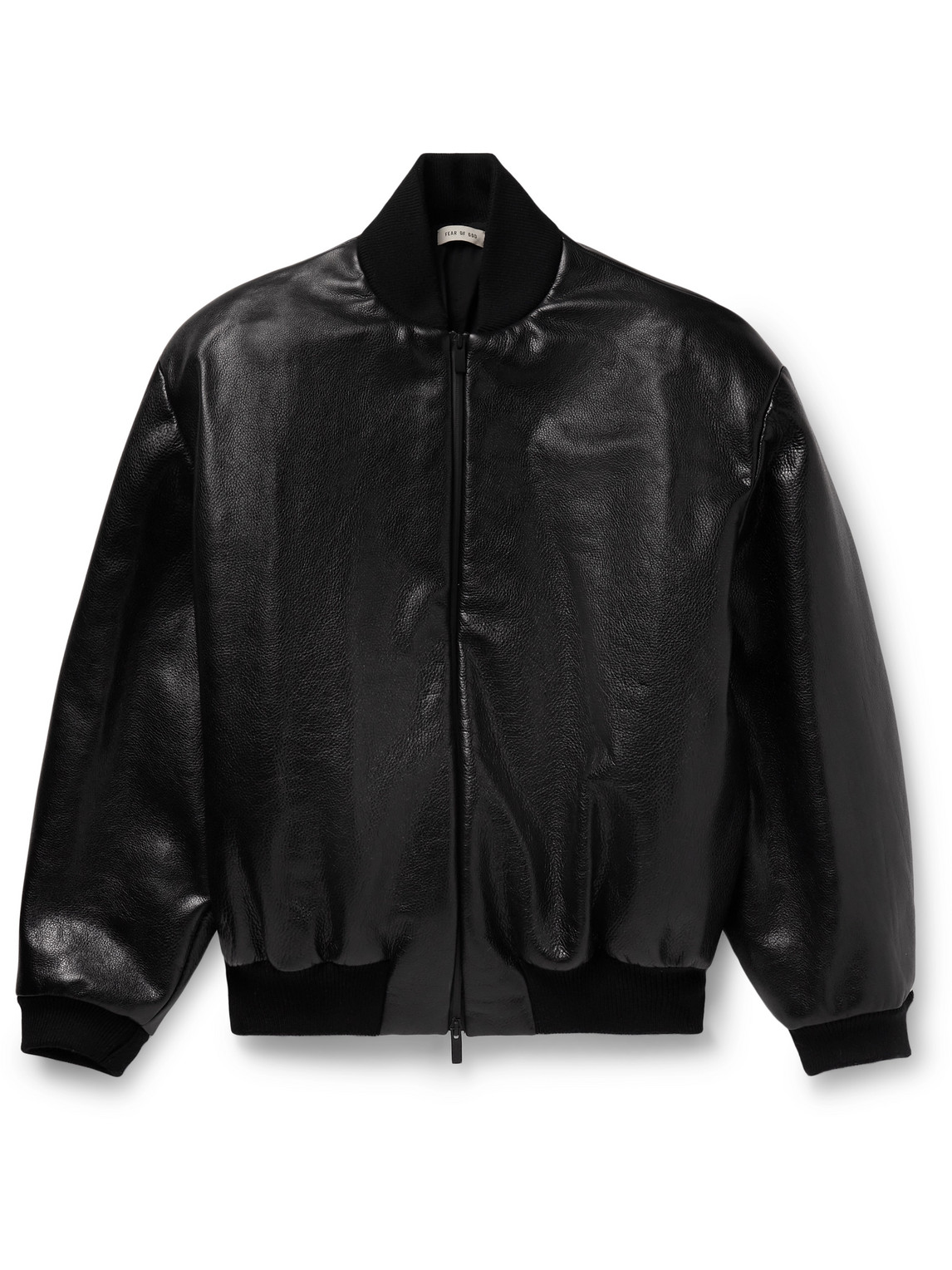 Shop Fear Of God Striped Full-grain Leather Bomber Jacket In Black