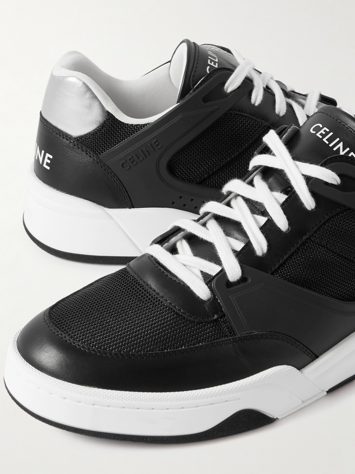 Celine Ct-07 Rubber-trimmed Mesh And Leather Sneakers In Animal Print